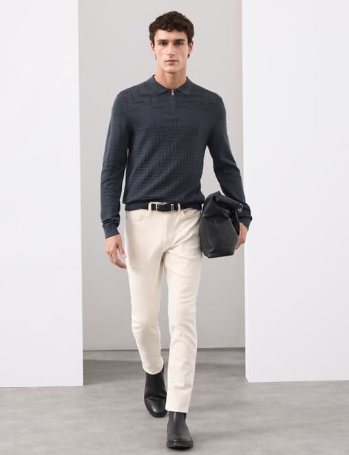 Mercerised Cotton Geometric Half Zip Polo