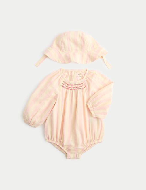 Pure Cotton Candy Stripe Woven Paddler with Hat (0-24 Mths)