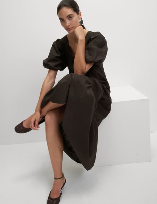 Pure Cotton Midi Relaxed Tiered Dress