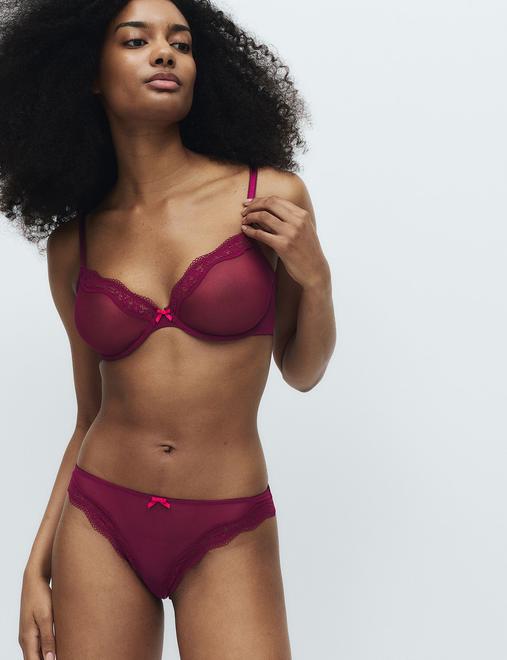 Jasmine Lace Sheer Wired Demi Cup Bra (A-E)