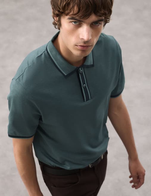 Pure Cotton Jacquard Polo Shirt