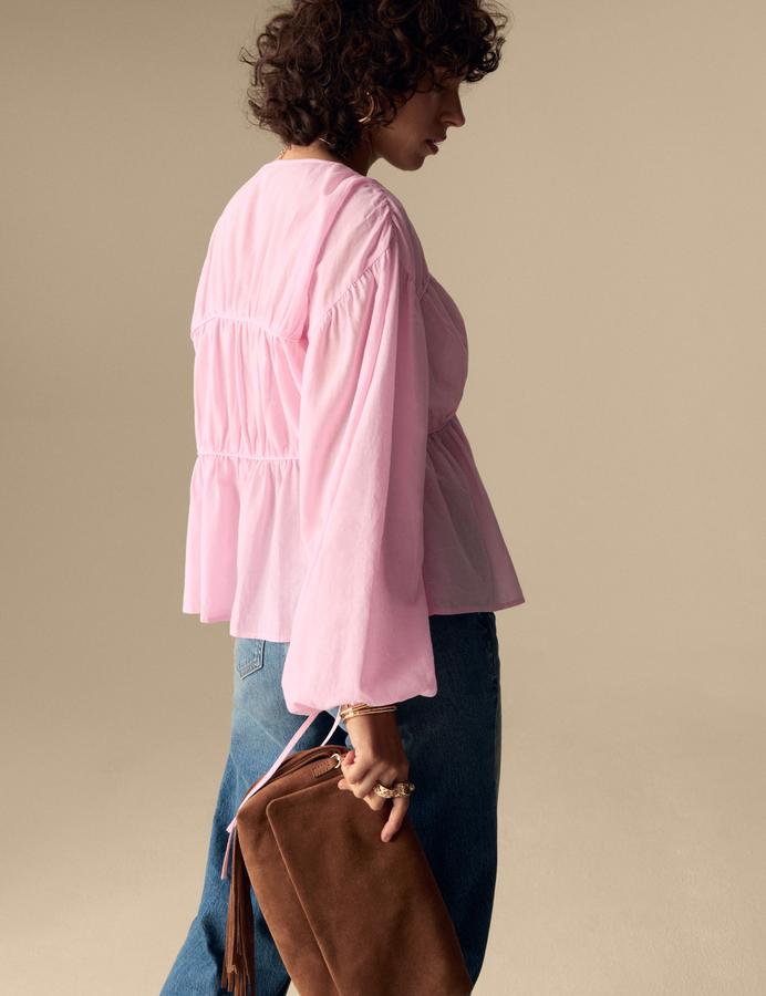 Cotton Rich V-Neck Seam Detail Blouse