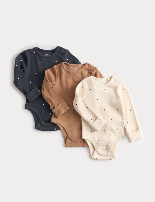 3pk Cotton Rich Heart Long Sleeved Bodysuits (0 Mths-3 Yrs)