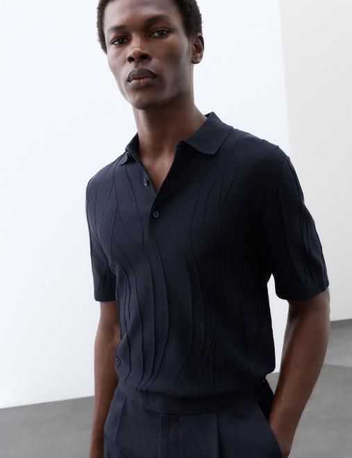 Pure Cotton Wavy Textured Polo Shirt