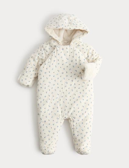 Pure Cotton Floral Cord Pramsuit (0-12 Mths)