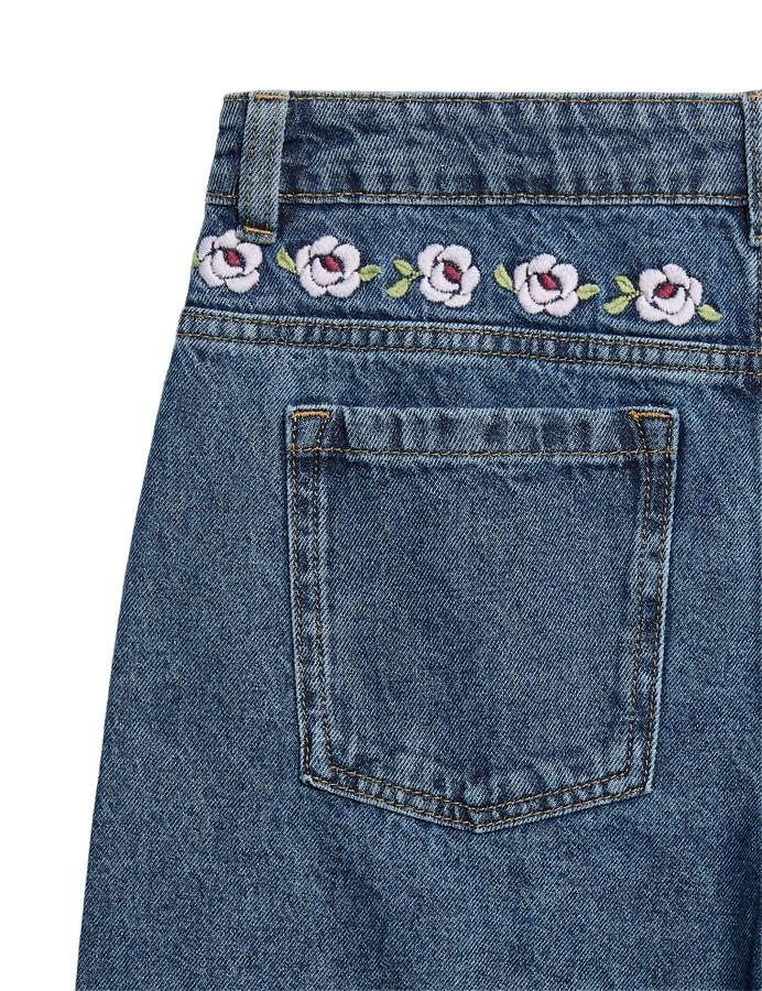 Embroidered Pocket Wide Leg Denim Jeans (6-16 Yrs)