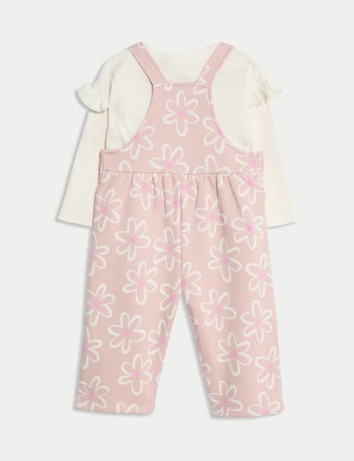 2pc Cotton Rich Floral Dungaree Outfit (0 Mths - 3 Yrs)