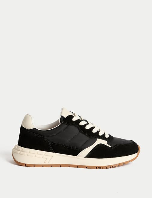 Suede Panel Lace-Up Trainers