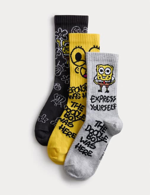 3 Pack Doodle Boy x Spongebob™ Sports Socks (6 Small - 7 Large)