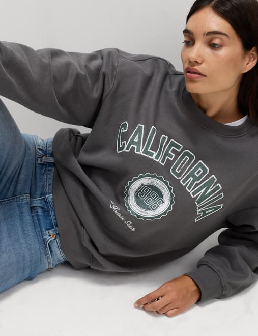 Cotton Rich Slogan Crew Neck Sweat-shirt