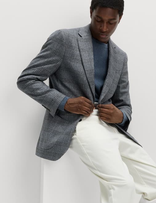 Tailored Fit Italian Wool Blend Check Blazer