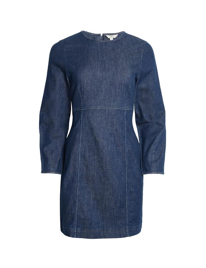Cotton Rich Denim Round Neck Mini Shift Dress