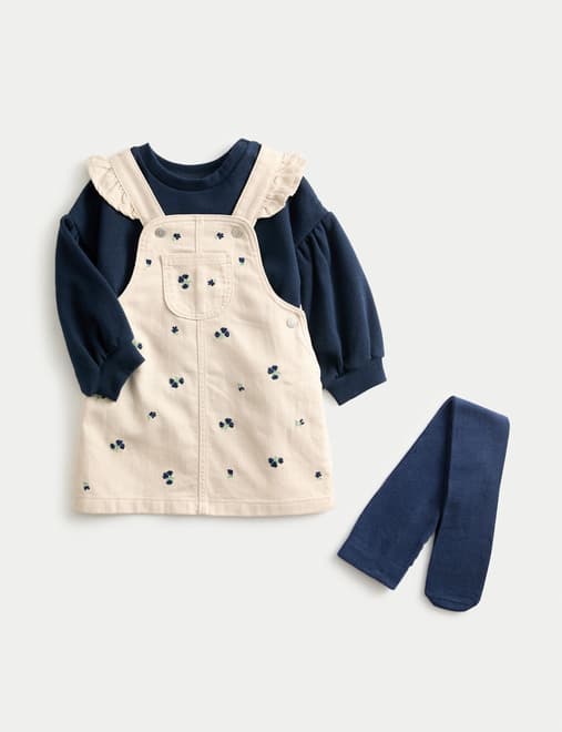 3pc Cotton Rich Floral Dress with Tights (0-6 Yrs)