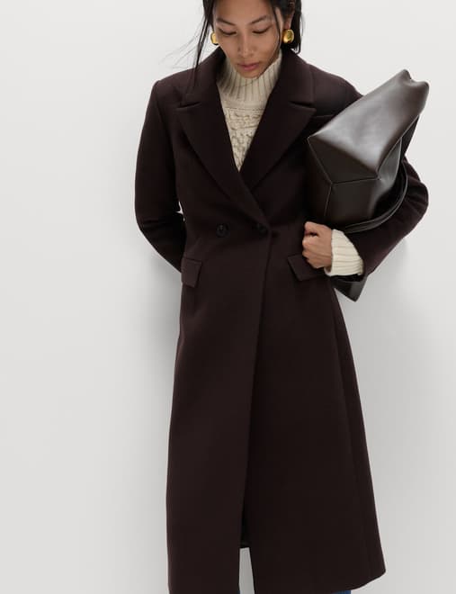 Waisted Double Breasted Longline Tailored Coat
