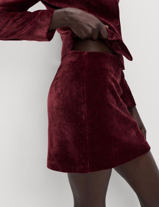 Mottled Velvet Side Split Mini A-Line Skirt