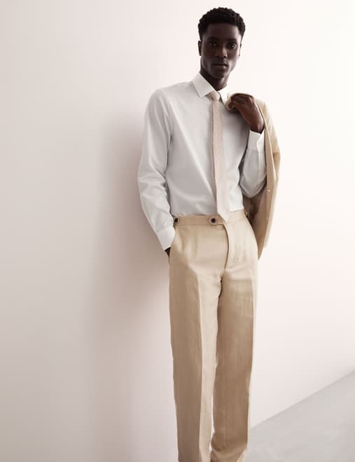 Tailored Fit Silk & Linen Blend Suit Trousers