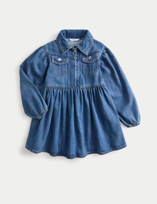 Cotton with Lyocell Denim Zip Dress (2-8 Yrs)