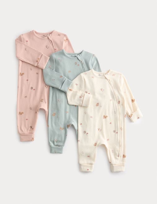 3pk Cotton Rich Woodland Print Sleepsuits (6½lbs-3 Yrs)