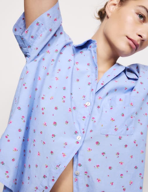 Pure Cotton Cambric Slub Floral Shortie Set