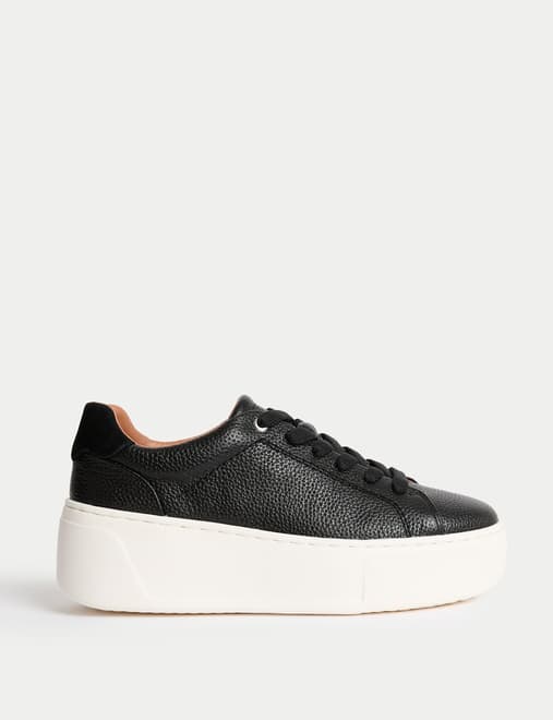 Leather Lace Up Platform Trainers with Freshfeet™