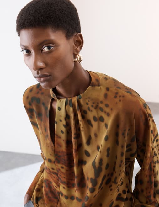 Animal Print Draped Blouse