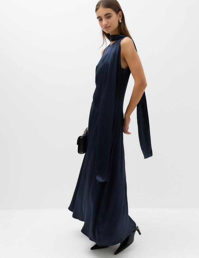 Satin Scarf Detail Satin Midaxi Column Dress
