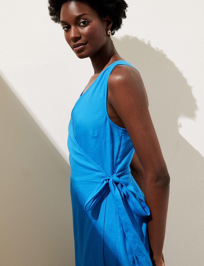 Linen Wrap Midi Dress