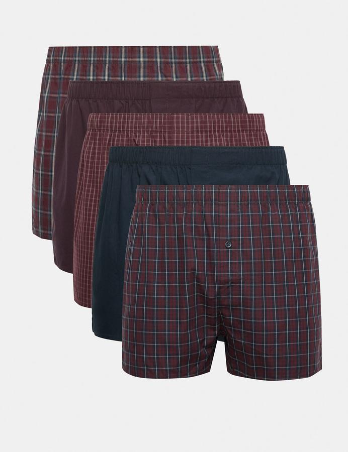 5pk Pure Cotton Checked Woven Boxers