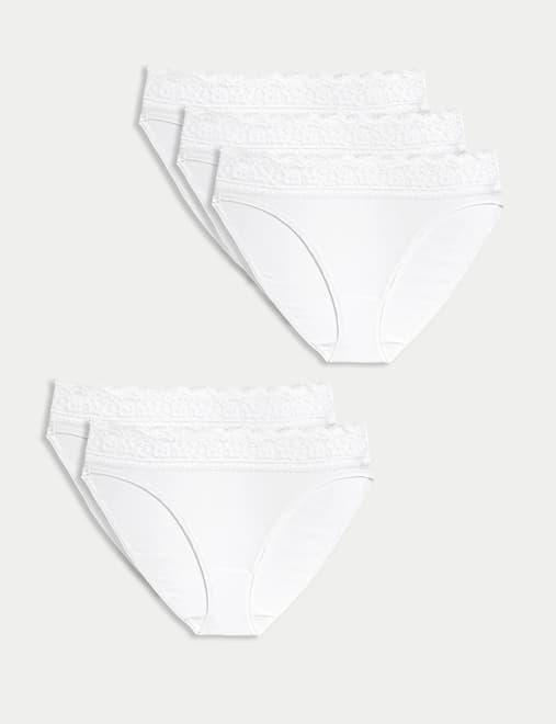 5pk Cotton Lycra® High Leg & Lace Knickers