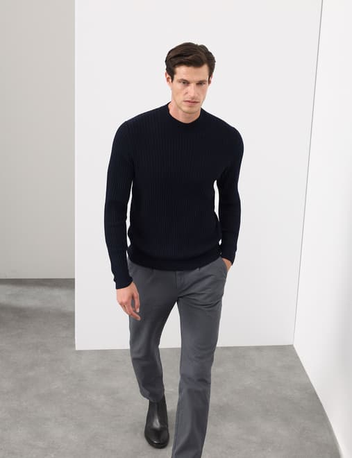 Merino Blend Rib Mock Neck Jumper