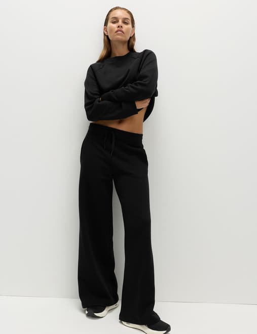 Cotton Rich High Waisted Wide Leg Joggers