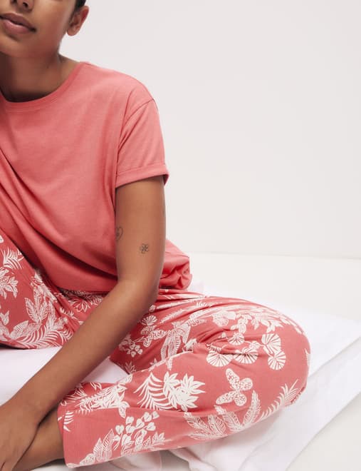 Cotton Rich Leaf Print Pyjama Set