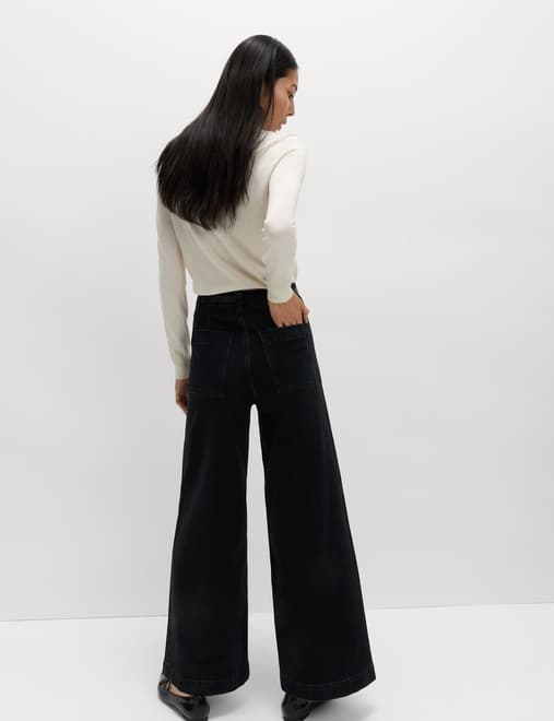 Pintuck Wide Leg Ankle Grazer Jeans