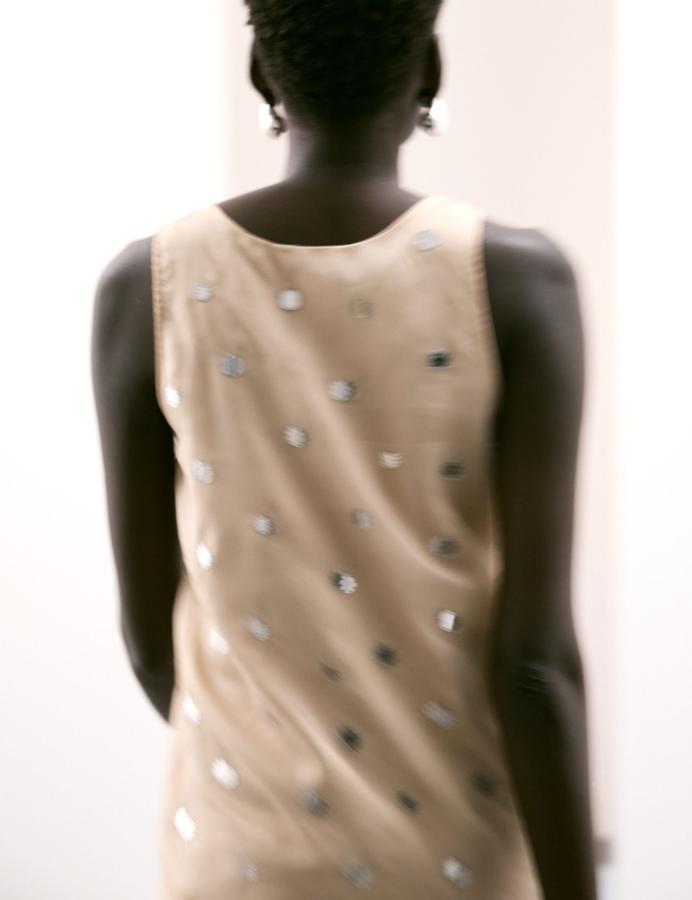 Mirror Embellished Sleeveless Longline Top