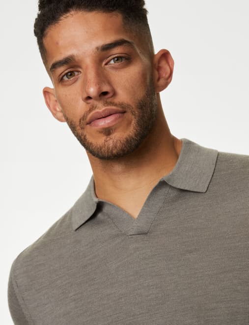 Pure Extra Fine Merino Wool Knitted Polo Shirt