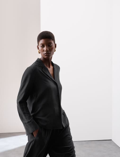 Pure Silk Collared Button Through Blouse