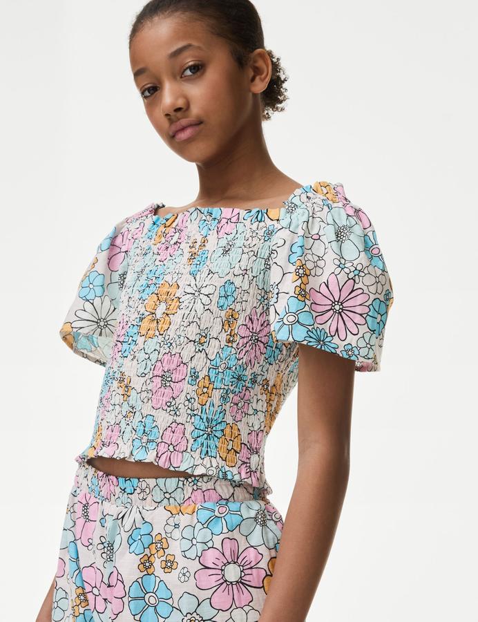 Pure Cotton Heart Shirred Top (6-16 Yrs)