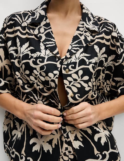 Pure Cotton Printed Collared Beach Shirt