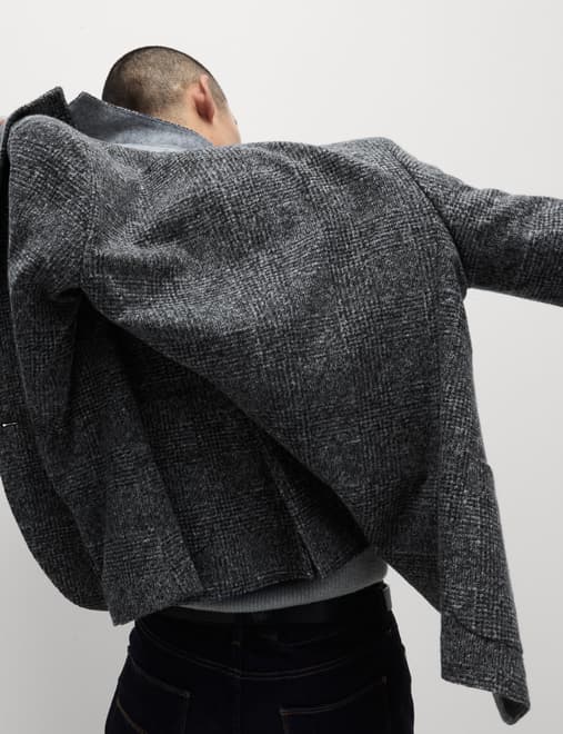 Tailored Fit Wool Blend Check Textured Blazer