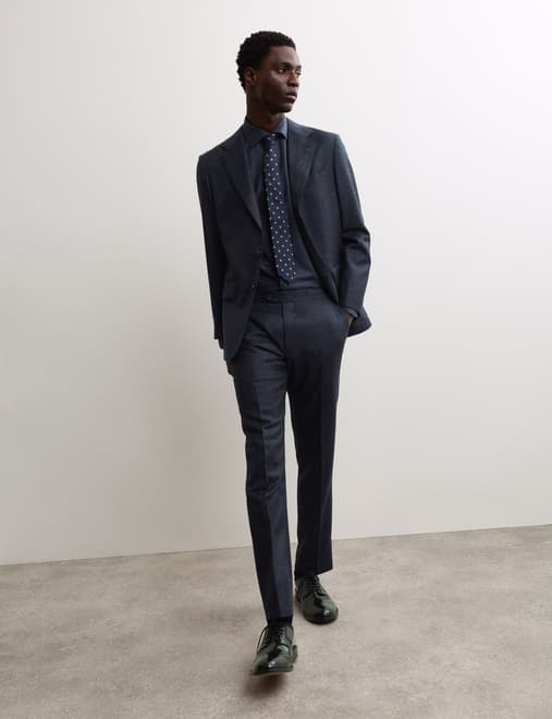 Tailored Fit Wool Rich Flat Front Trousers