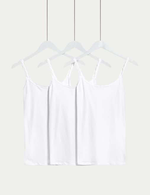 3pk Cotton Rich Lace Trim Vests