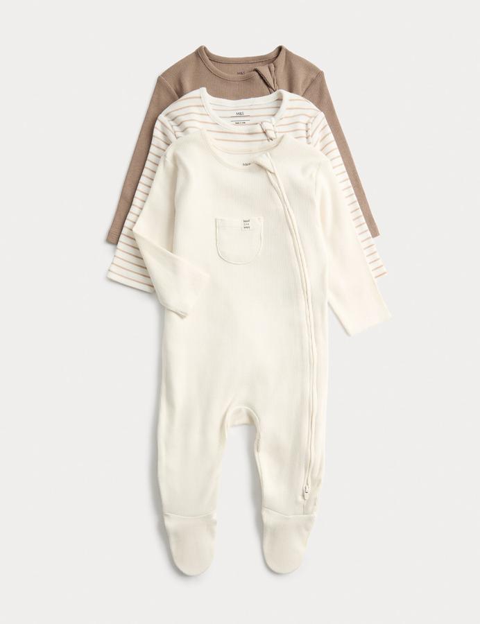 3 Pack Cotton Rich Ribbed Sleepsuits (6½lbs-3 Yrs)