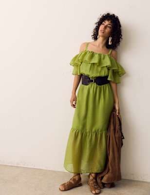 Frill Detail Strappy Midaxi Tiered Dress