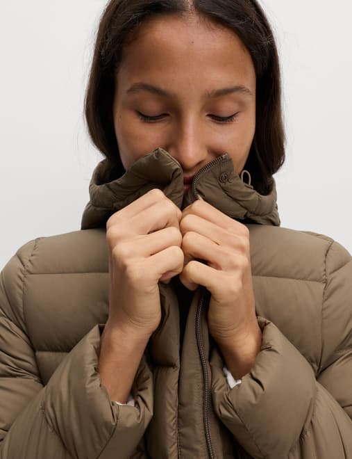 Feather & Down Hooded Duvet Coat