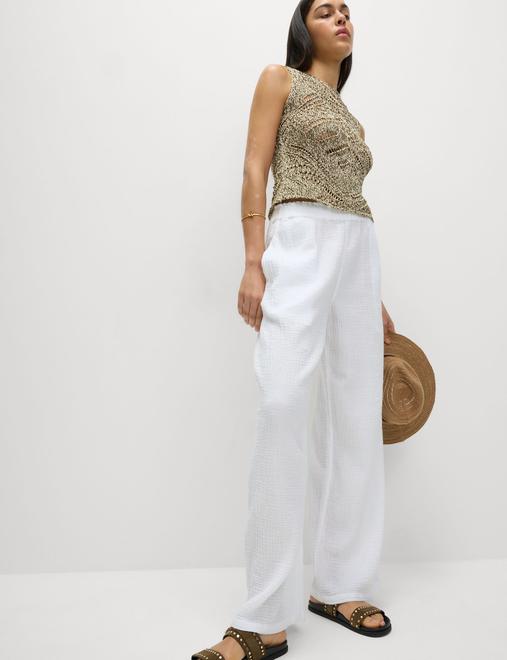Pure Cotton Elasticated Waist Beach Trousers