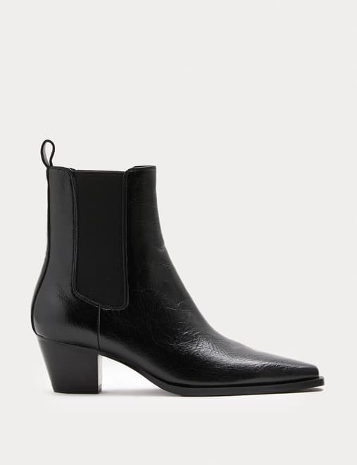 Leather Chelsea Block Heel Ankle Boots