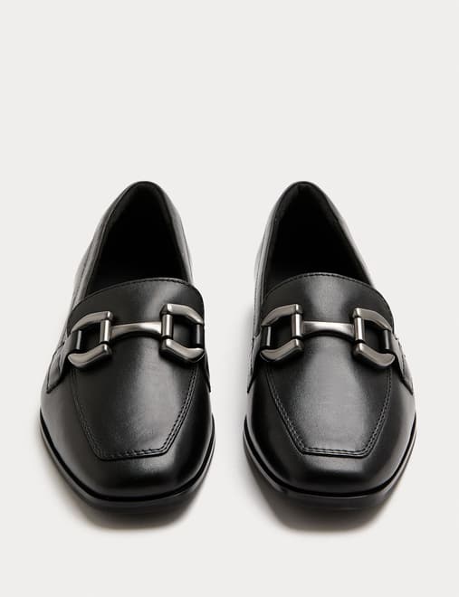 Leather Trim Flat Loafers