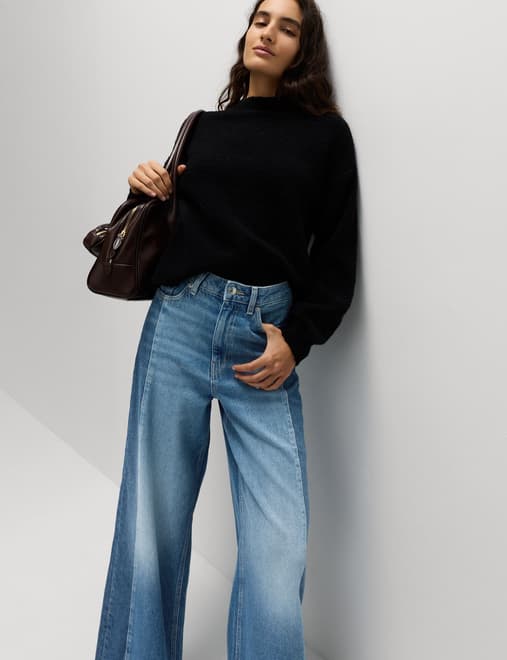 Two Toned Slouchy Wide Leg Jeans