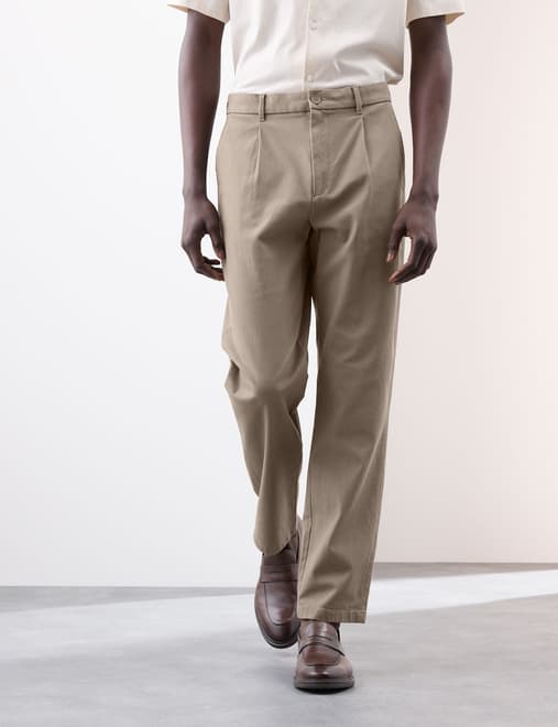 Regular Fit Textured Dobby Pleat Front Chinos
