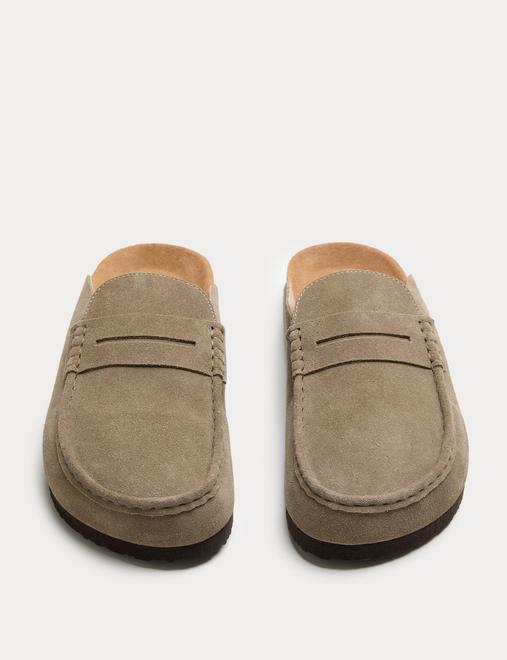 Suede Saddle Loafer Corkbed Mules